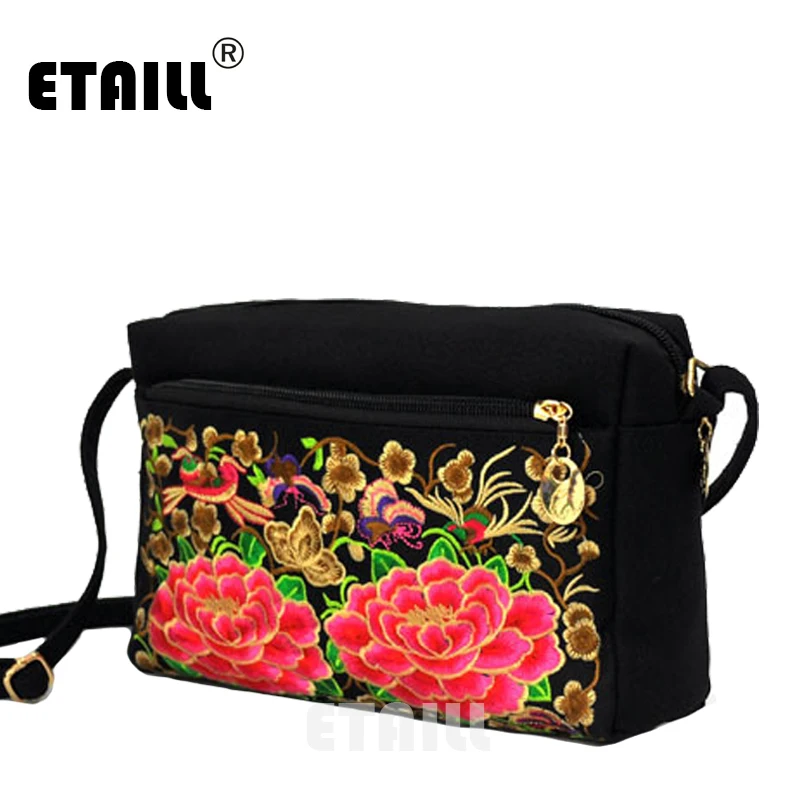 

ETAILL 2018 New Arrival Double Faced Flower Embroidered Canvas Shoulder Crossbody Bags Chinese Designer Women Messenger Bags