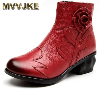

MVVJKE Women's Shoes Spring Autumn Fashion Women Genuine Leather Platform Ankle Boots Ladies Soft Comfortable Warm Plus Boots