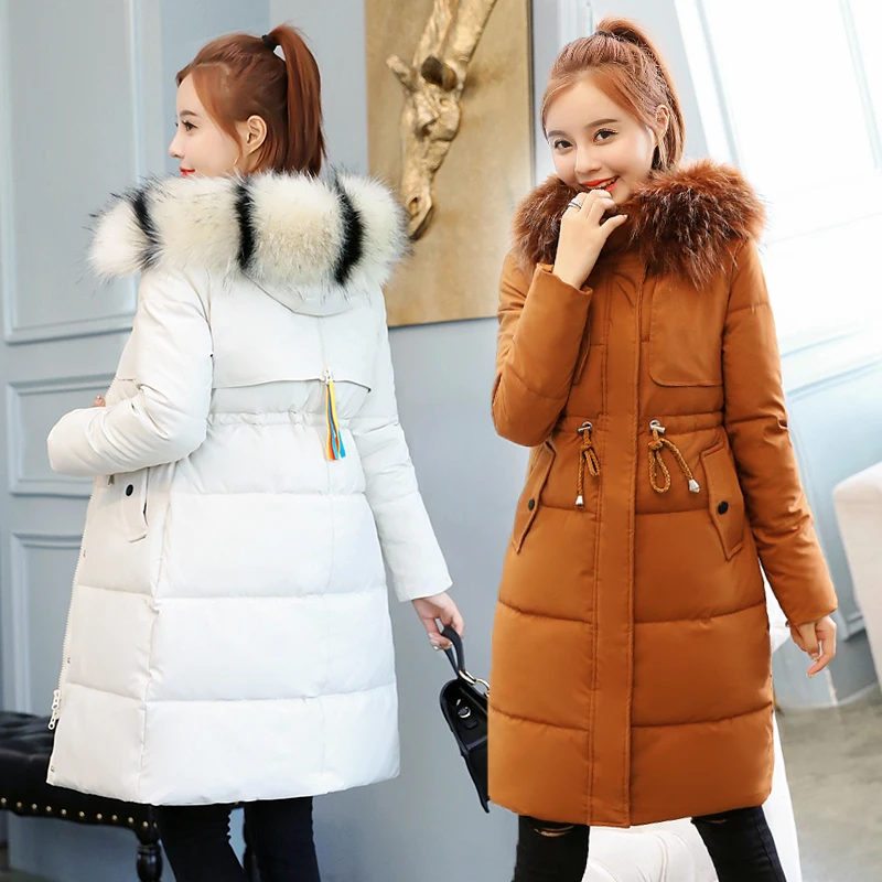 Épais Parcs De Coton 2018 ivoire Capot Style Marque Noir Parka Veste Manteau gris Hiver Rouge Fourrure Kuyomens Jaqueta Nouveau corail Femmes Col Conception Plein Vestes 4APzUw