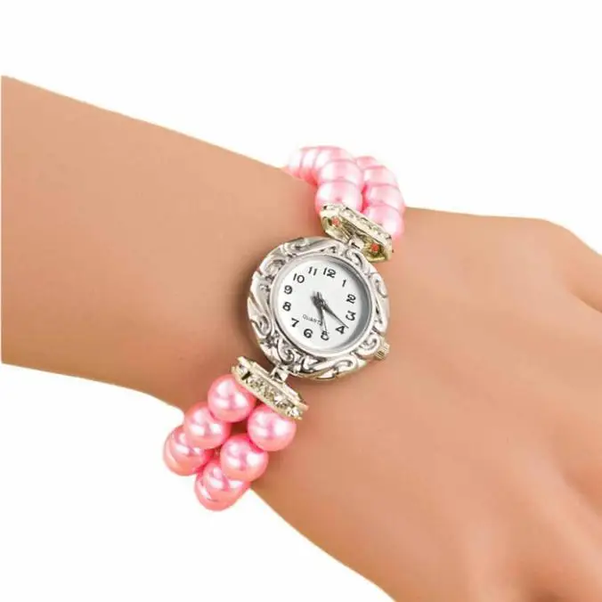 Женские студенческие красивые модные брендовые новые золотые жемчужные кварцевые часы-браслет женские s часы лучший бренд класса люкс модные Saat - Цвет: Pink