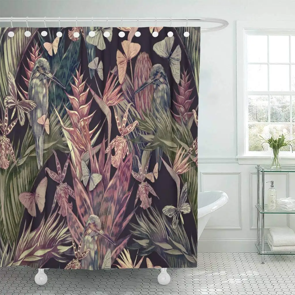 Занавески для душа с крючками красивые винтажные Цветочные тропические Пальмовые Листья деревья цветы джунгли листья растения кактус ванная комната