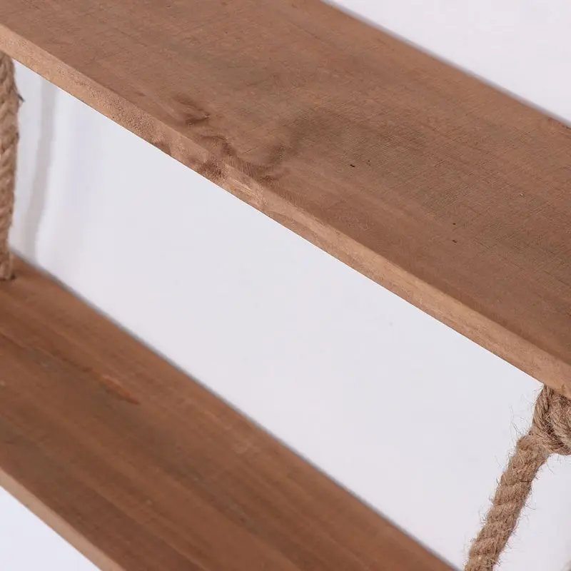 Wooden Hanging Shelf Swing Rope Floating Shelves 2/3 Tier Jute Ropes Wall Display Storage Rack Home Decor