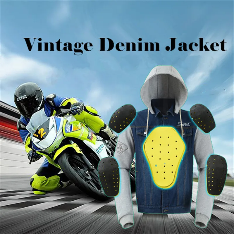 Motocicleta nueva moda vintage Denim chaqueta moto + protector motociclismo chaqueta profesional malla transpirable motocicleta raza