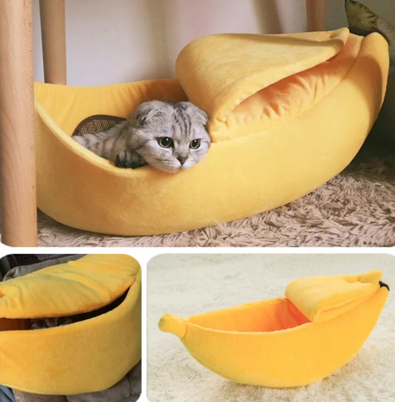 

Banana Cat Bed House Cozy Cute Banana Puppy Cushion Kennel Warm Portable Pet Basket Supplies Mat Beds for Cats & Kittens