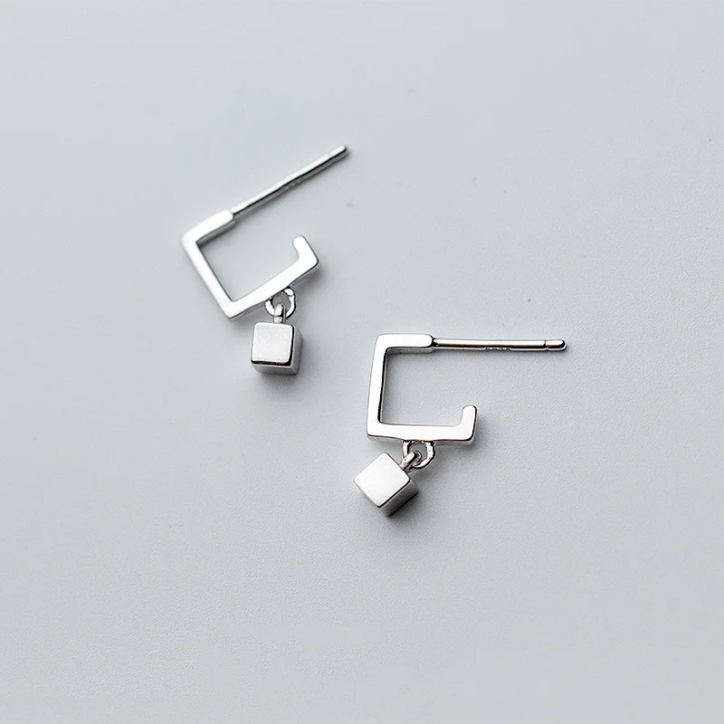 925 пробы серебряные серьги-гвоздики для женщин Корейский минималистичный квадратный короткий мотаться студенческий трендовый геометрический S925 кулон серьги