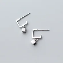 925 пробы серебряные серьги-гвоздики для женщин Корейский минималистичный квадратный короткий мотаться студенческий трендовый геометрический S925 кулон серьги