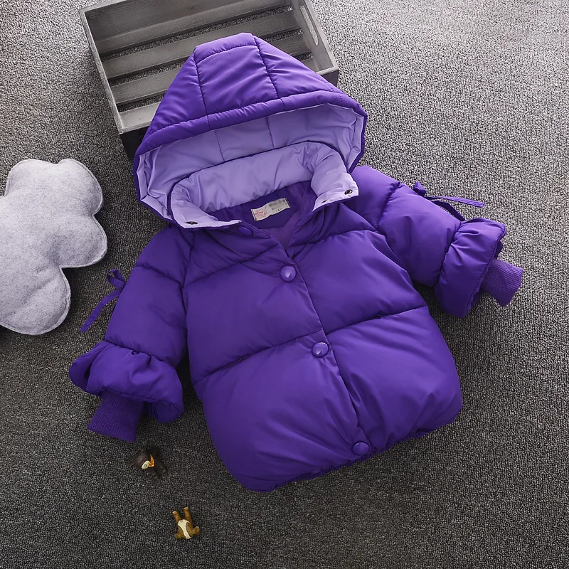 

Infant Girls Winter Down Parkas 2018 Outerwear Coats Puls Fleece Hooded Thick Warm Solid Color Clothes 1-3 Years Children Hsp208