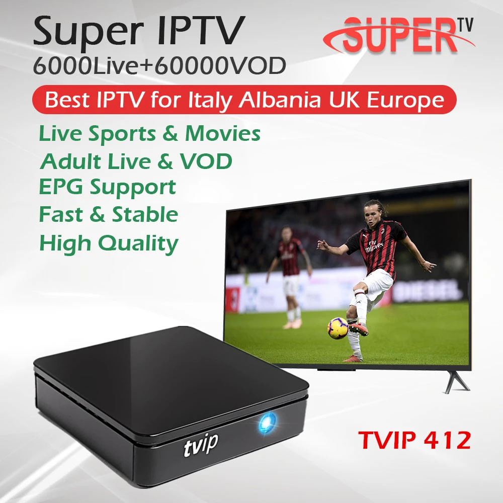 

TVIP 412+Best Italy IPTV 6000Live Linux&Android Os Europe Portugal Albania Poland Belgium XXX IPTV Hot Selling 4K Smart TV Box