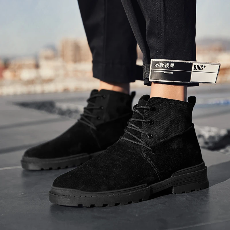 

GOODRSSON Casual Boots Male New Autumn And Winter Martin Boots Wild Retro Tooling Men'S Shoes Solid Lace Up Increased Height Men