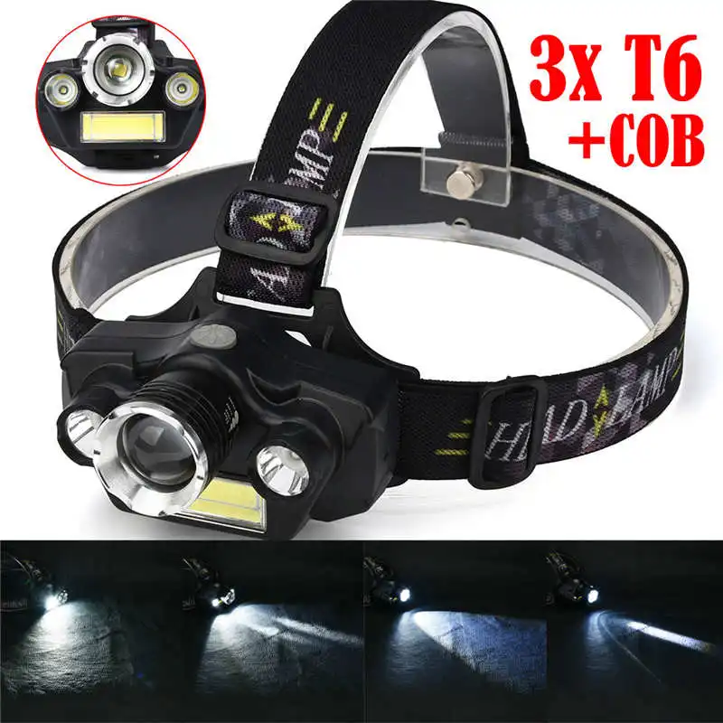 

15000LM 3x XM-L T6 LED +COB led flashlight rechargeable nitecore 18650 battery Headlamp Head Light Torch fanatic #3S25