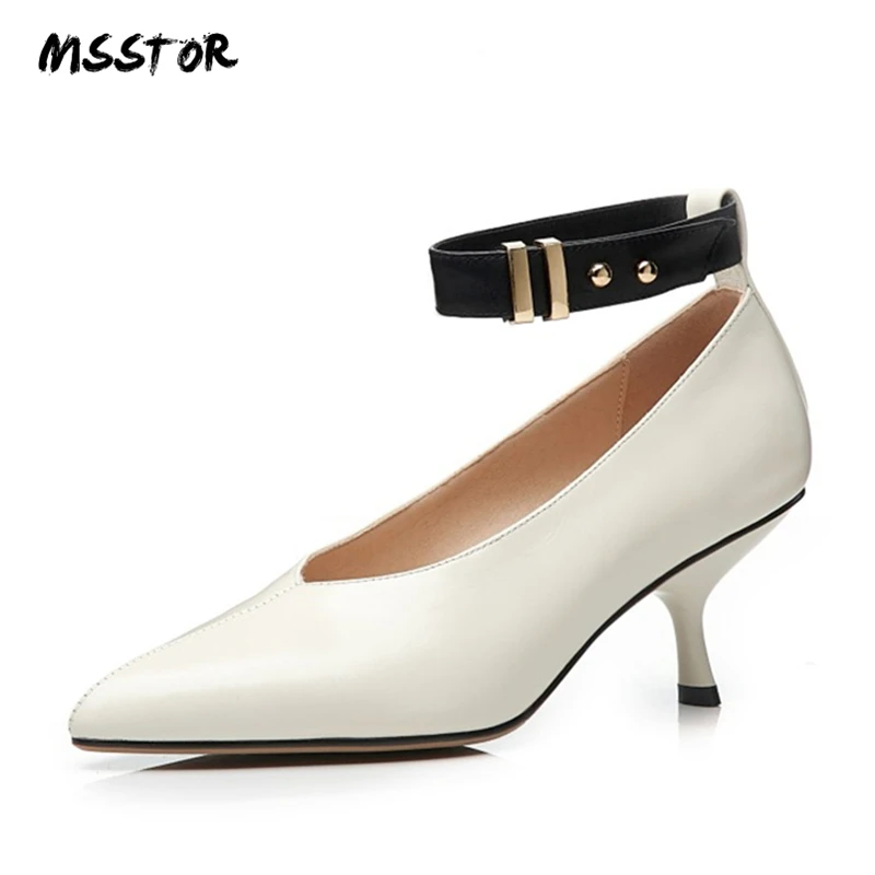

MSSTOR Cow Leather Black Pumps Pointed Toe Fashion Sexy Party Autumn Spring Ladies Shoes With Heels Thin Heels Ladies Heels