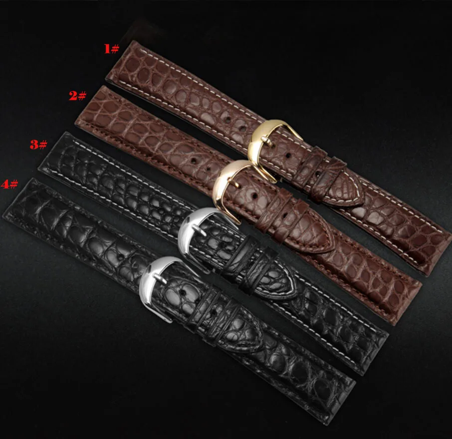 

16mm 18mm 19mm 20mm 21mm 22mm Black Brown Alligator Crocodile Genuine Leather Watch Band Strap Bracelets Deployant Clasp Buckle