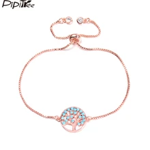 Pipitree Синий CZ Циркон Дерево жизни браслет для Для женщин розового золота Цвет Регулируемый слайдер цепи Браслеты и браслеты подарок ювелирных изделий