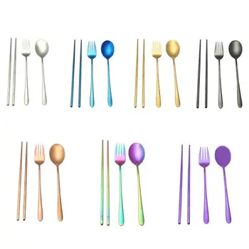 

4pcs Portable Stainless Steel Tableware Set Spoon Fork Chopsticks Gifts Outdoor Sports Picnic Camping BBQ Tableware Cookware