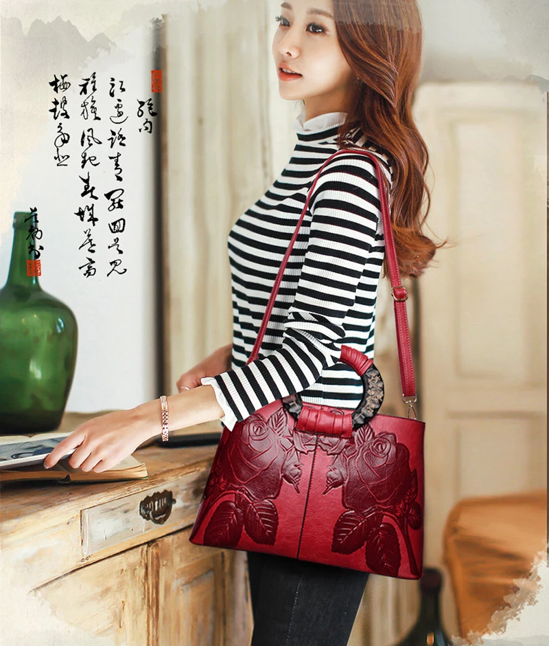 Women Printing Handbag Female Leather Messenger Shoulder Bags Ladies Travel Large Flower Crossbody Tote Top-Handle Purse SS7270 (16)