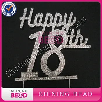 

Happy 18th Birthday Rhinestone Cake Topper,FREE SHIPPING,Clear Rhinestone Number 18th Happy Birthday Cake Topper,10pieces/lot