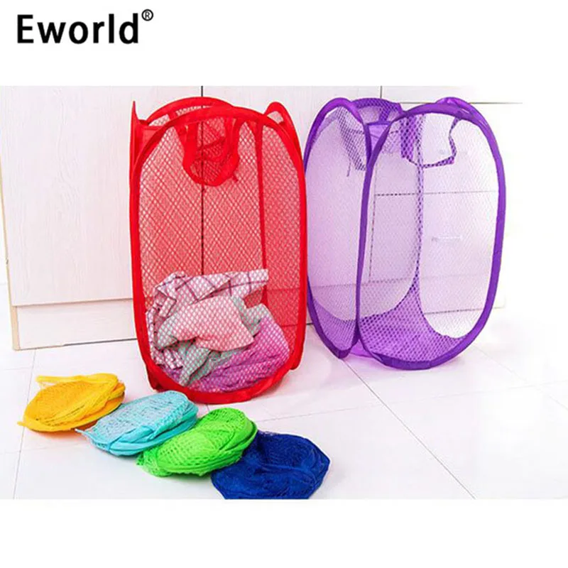 Eworld Foldable Nylon Mesh Fabric Laundry Basket Storage Toy Orgnizer