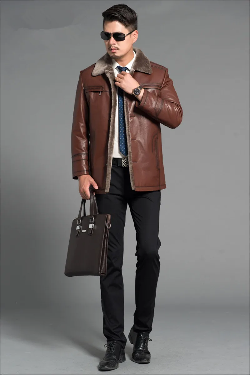 Cheap AYUNSUE Genunie Mens Leather Jackets Red Brown 2019 Winter Leather Men