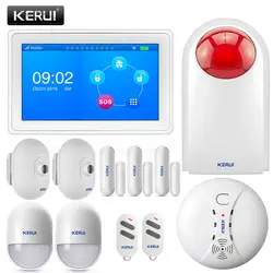 KERUI K7 WI-FI GSM Умный дом сигнализация Системы 7 дюймов TFT Цвет Дисплей с движением и дымовой датчик беспроводной wiren