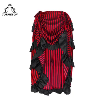 

TOPMELON Gothic Skirt Women's New Fashion Steampunk Skirts High Low Stripe Pattern Costume Dance Party Performance Skirt