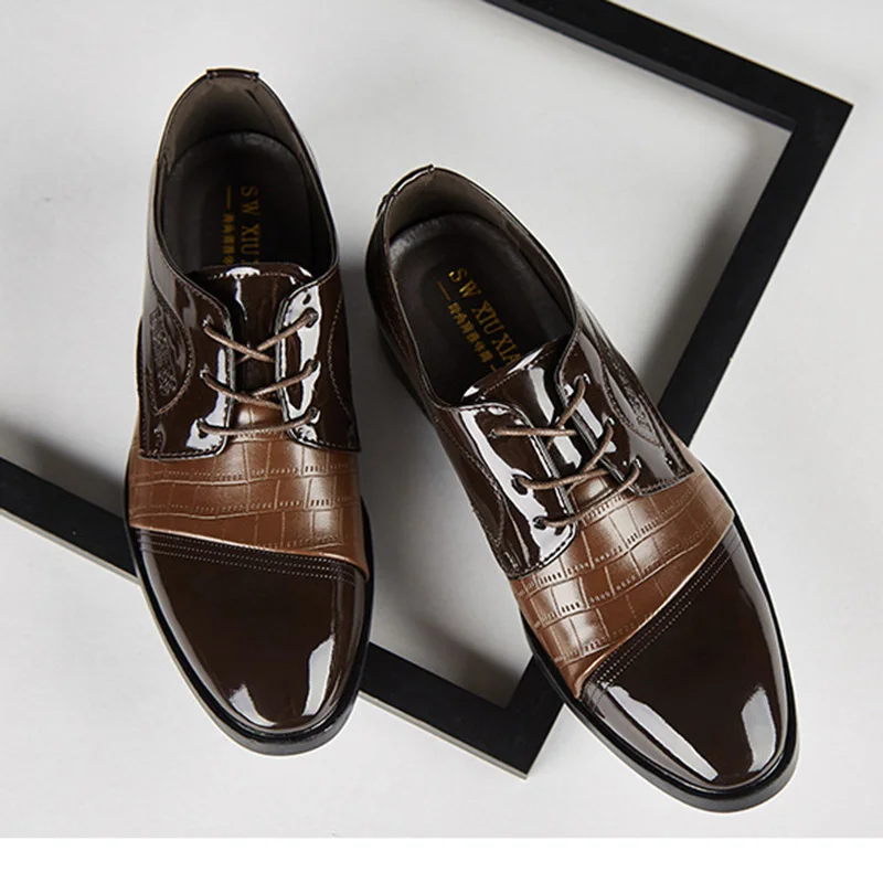 REETENE New Leather Oxford Business Men Shoes Lace Up Formal Shoes Men Shoes Pointed Toe Men Dress Shoes For Wedding Size 38-48