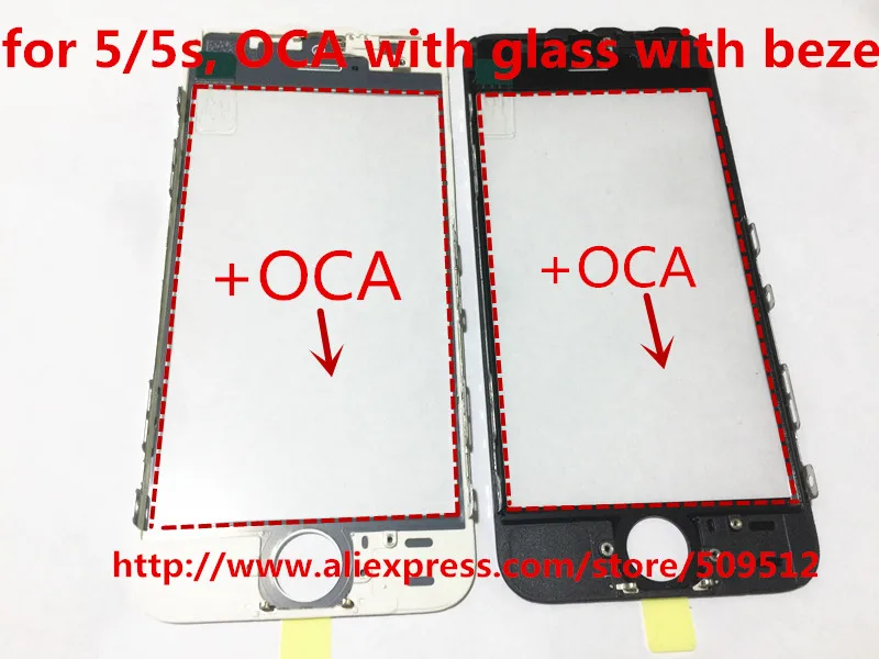 

20pcs A Quality Outer Glass with Bezel Frame with oca For iPhone 5 5C 5s Front Glass+frame+oca lcd repair part free ship