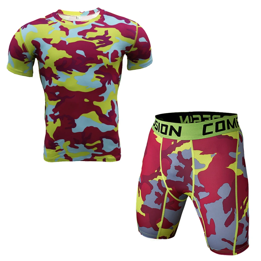 

Camouflage T-shirt Set Men's Short-sleeved T-shirt + Shorts Tights Workout Clothes Wicking Perspiration