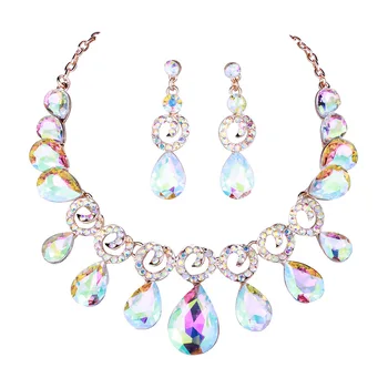 

FARLENA New Simple Water Drop Crystal Glass Necklace Earrings Set Fashion Rhinestone Bridal Wedding Jewelry sets
