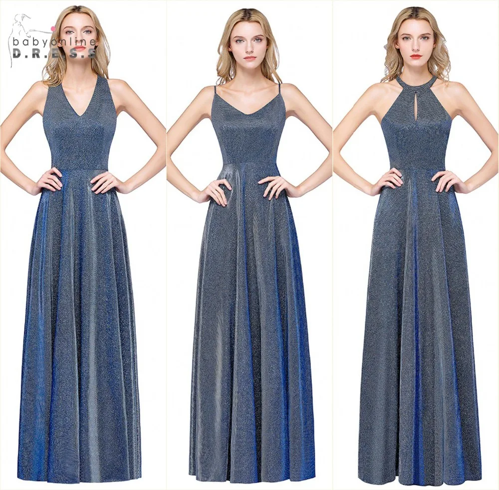 

Babyonline 3 Styles Navy Blue Shining Evening Dresses Long 2019 Sexy V-Neck Formal Party Dresses vestido de festa longo