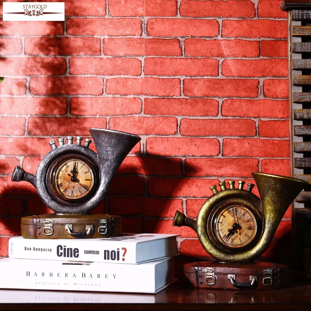 Саксофон Модель винтажные настольные часы изделия из смолы ретро дизайнерские настольные часы аксессуары для украшения дома 18*22*12 см