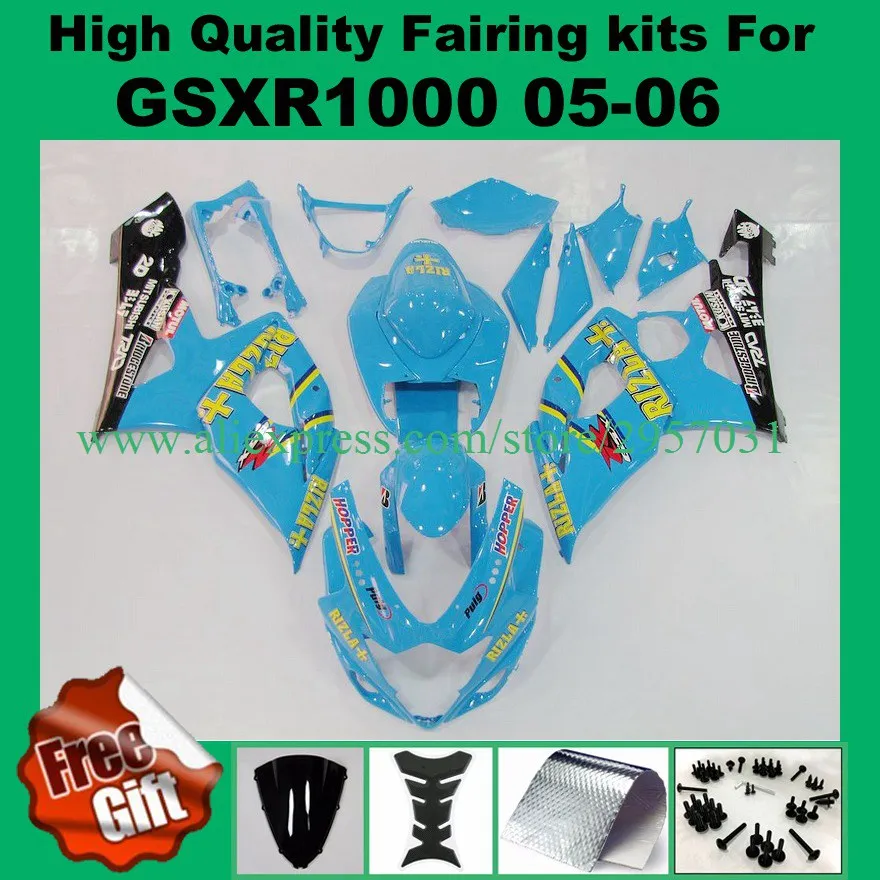 

9Gifts, 100%Fit fairings for SUZUKI GSXR1000 2005 2006 GSXR 1000 GSX-R1000 05 06 K5 K6 injection fairing kit blue black #6278I