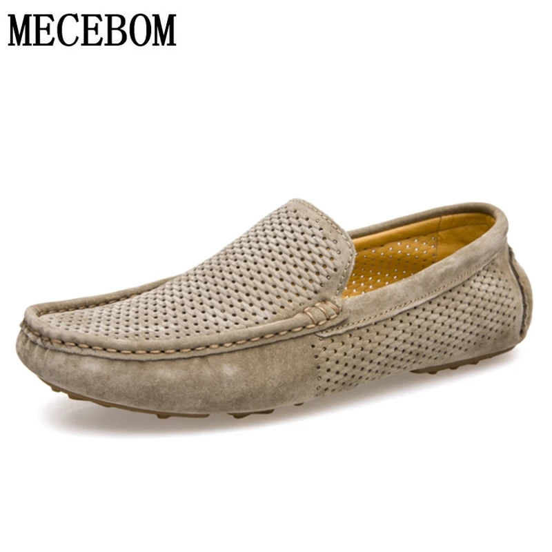 Men Loafers Summer Hole Out Breathable Genuine Leather Shoes Men Casual Driving Boat Shoes Slip-on Flats Moccasins 8033m