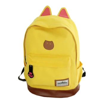 

Canvas Backpack For Women Girls Satchel School Bags Cute Rucksack School Backpack children Cat Ear Cartoon Women Bags Yellow
