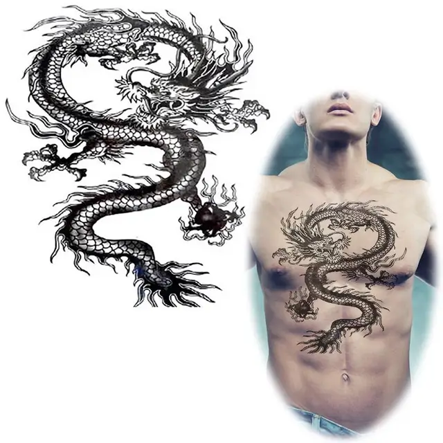 waterproof large black dragon tattoos stickers temporary dragon