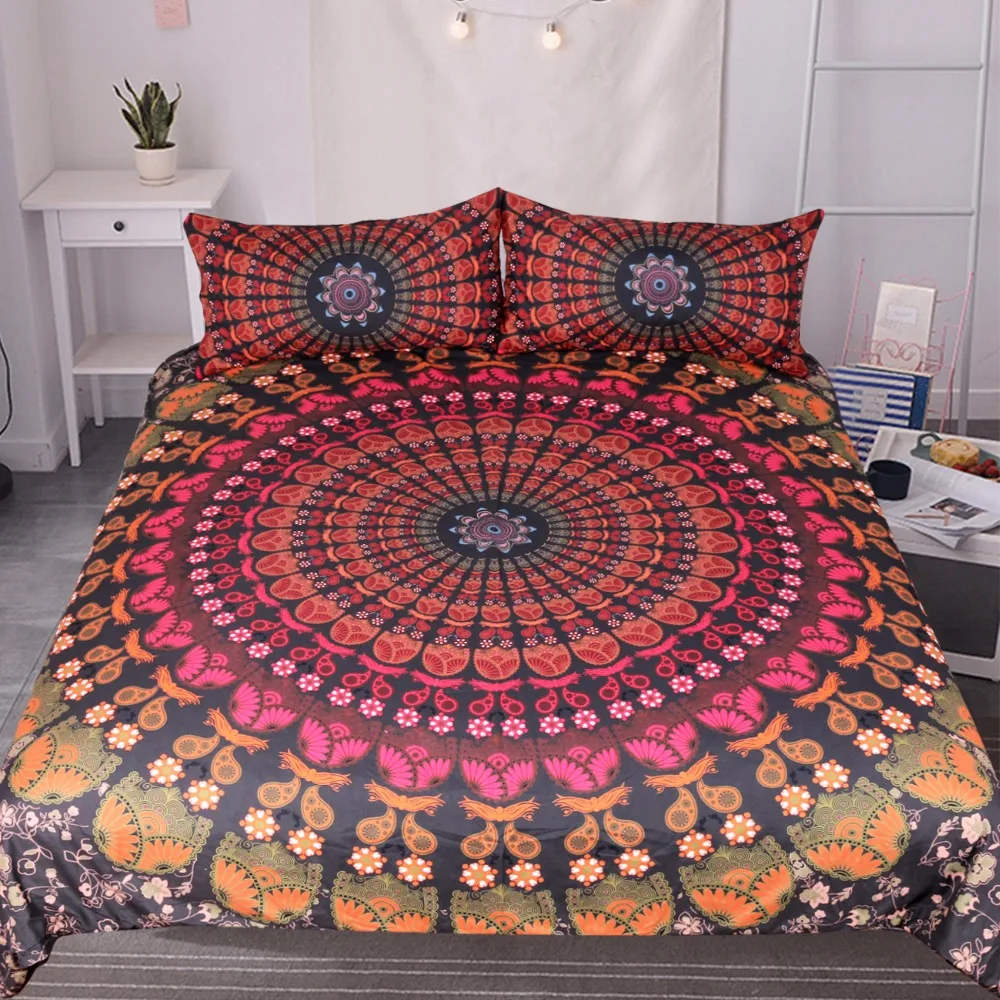 

4Pieces Mandala Boho Bedding Set Concealed Bedspread Bohemian Duvet Cover with Pillow Case Super Soft Bedlinen