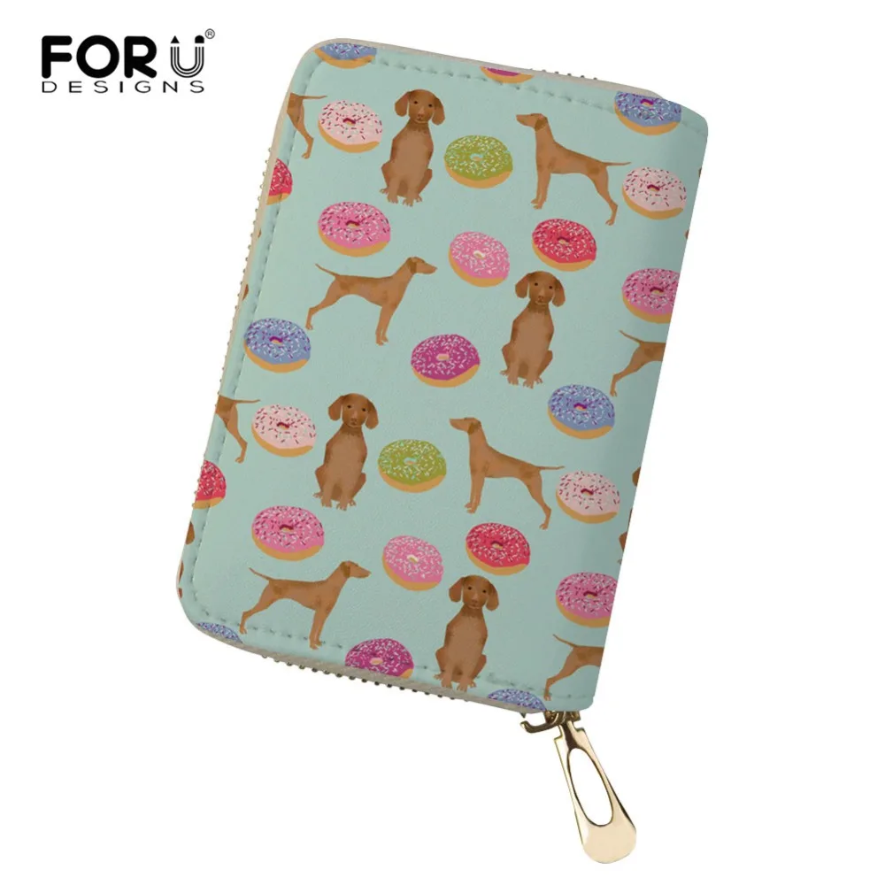 

FORUDESIGNS Vizsla Dog Donut Pattern Women Men Travel Wallet for Credit Cards Leather 18 Card Slots Wallets Case Porte Carte