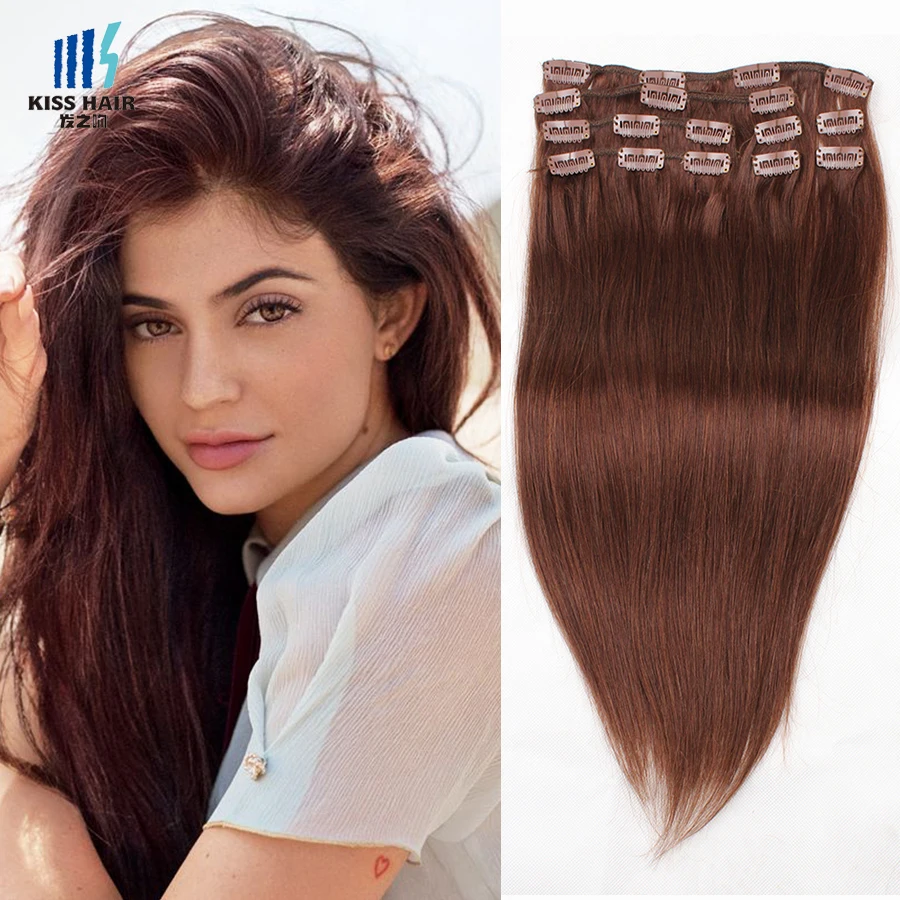 Clip In Human Hair Extensions Color 33 Rich Cooper Red Dark Auburn
