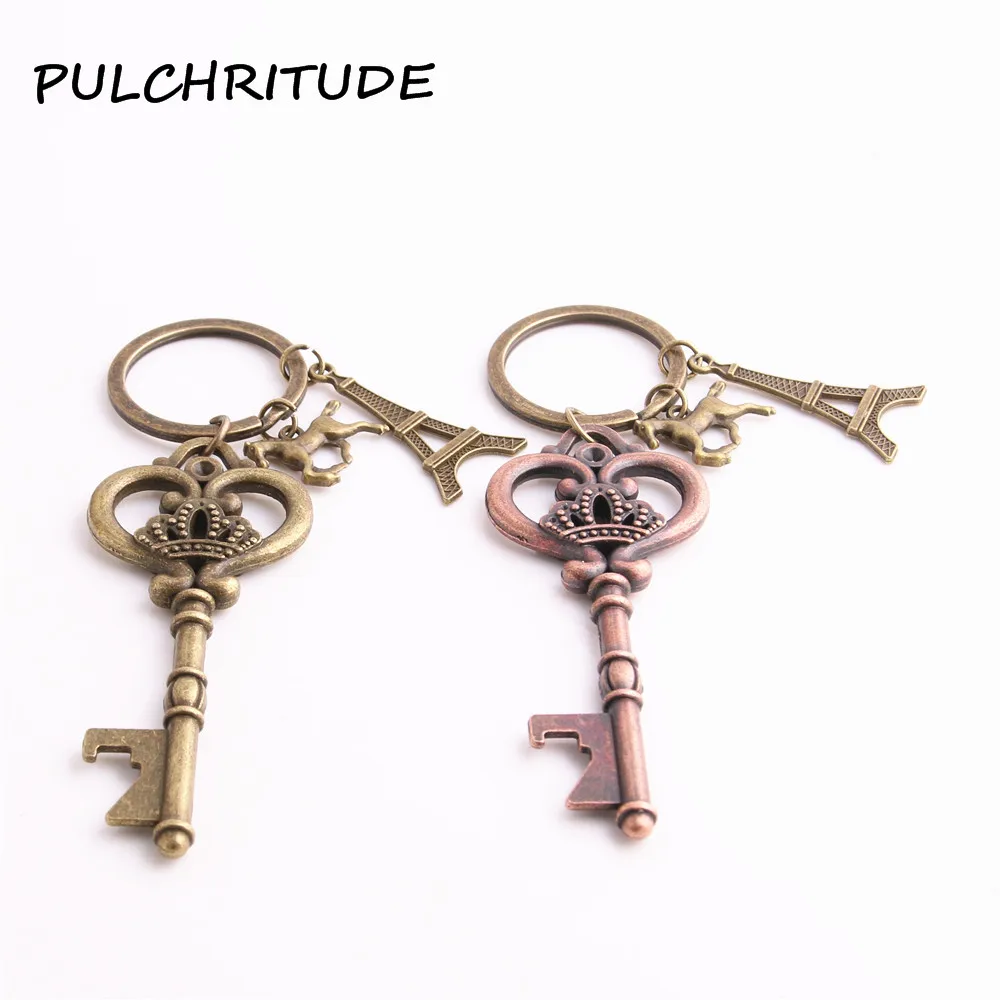

PULCHRITUDE Metal Alloy Two Colors 2pcs Diy Key Chain Key Shape bottle opener Pendant Horse Charm Diy Jewelry Making C1691