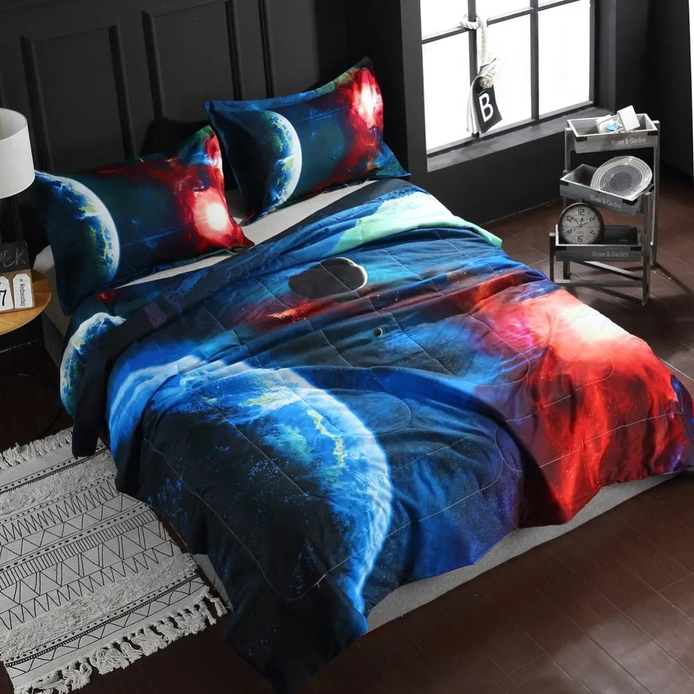 

2019 Galaxy Space Sky Quilting Thin Comforter Stitching Polyester Fabric Polyester Filler Queen 3pcs Quilt Set Pillow cases