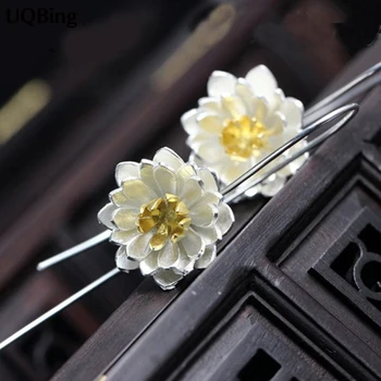 

Fashion 925 Silver Drop Earrings Lotus Flower Earrings Jewelry Pendientes Brincos