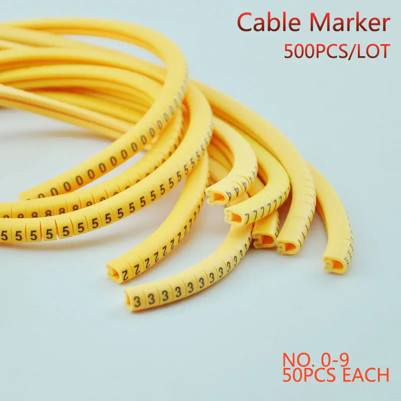 500 шт. EC-0 Маркер кабельной проводки от 0 до 9 для размера кабеля 1,5 sqmm желтый