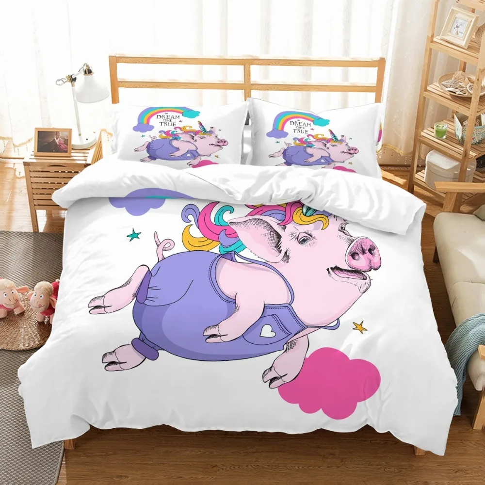 Cartoon Rainbow Kids Microfiber Bedding Set Duvet Cover Set Animals 3D Print Bed Linen Set Pillowcase Twin Full Queen Bedclothes