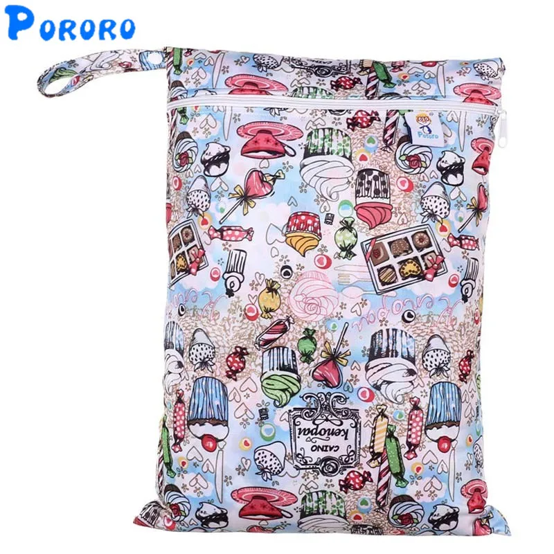 

PUL Wet Bag Baby Waterproof Cloth Diaper Bag Single Pocket Zipper Print Reusable Baby Nappy Diaper Rubbish Wet Bag 30x40cm
