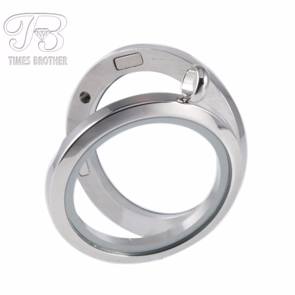 20mm, 25mm, 30mm 316L Stainless Steel Round Glass Floating Locket Pendant with Crystal CZ (Free Chain) (4)