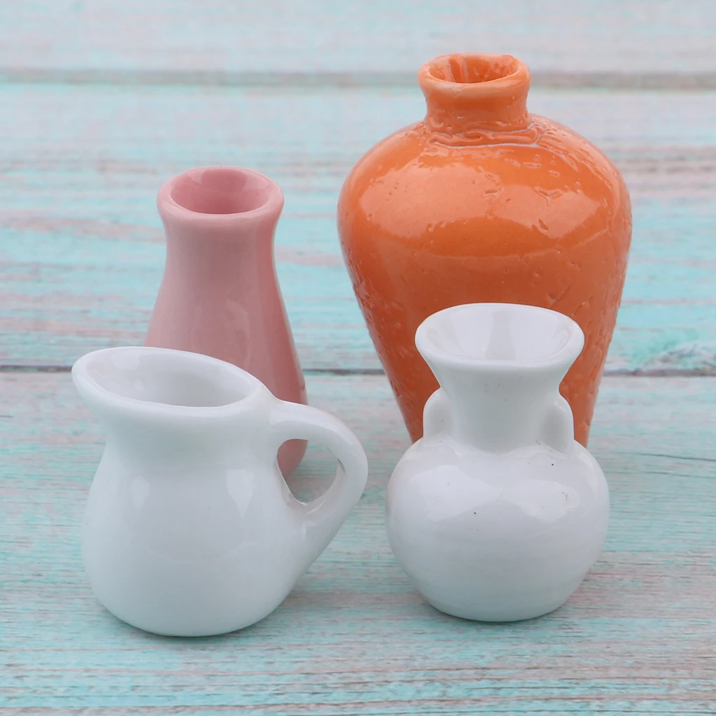 1:12 Scale Colorful Porcelain Chinese Vase Pot Dollhouse Living Room Decor 4pcs