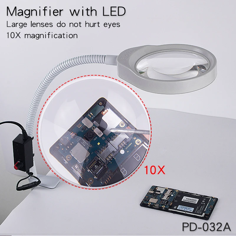 

3X 5X 8X 10X lamp magnifying glass led magnification smartphone screen magnifier with illumination jewelers diamond loupe 220V