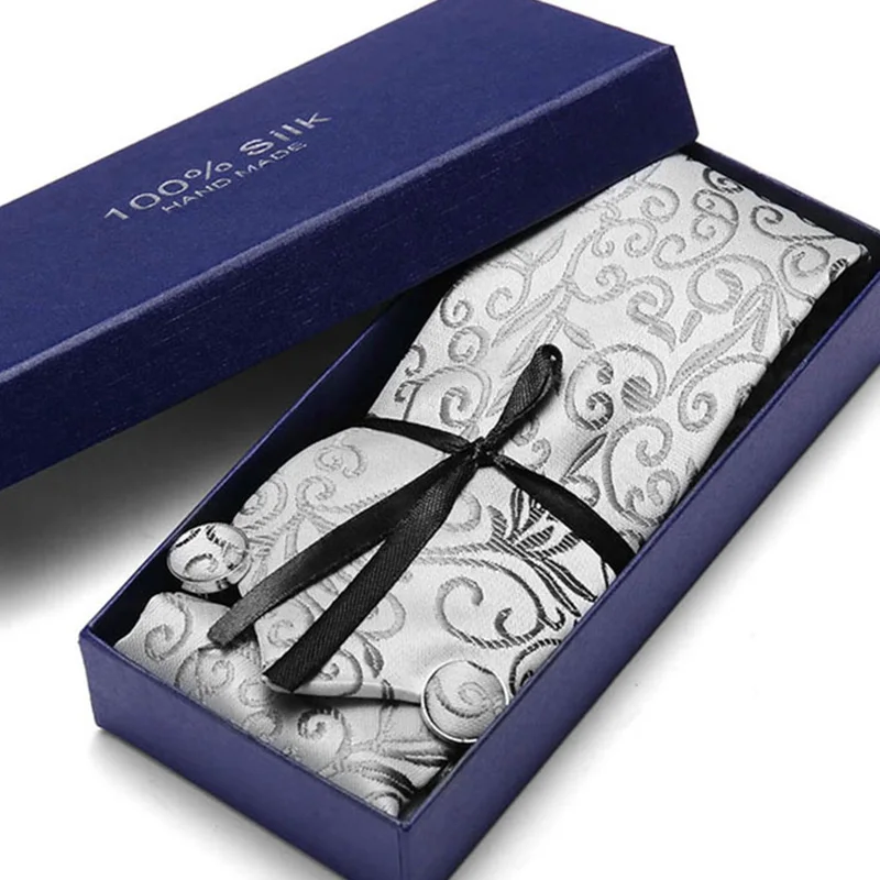 

Gift Box Necktie for Men Hanky Cufflinks Tie Set Floral Neck ties Gravata Slim Tie for Wedding Party Shirt Accessories