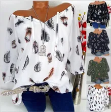 MILLYN Plus Size Chiffon Blouse Women 2019 Fashion Half Sleeve Feather Print Big Size Tunic Tops Sexy V-neck Blouse Shirt blusa chic round neck raglan sleeve feather print blouse for women