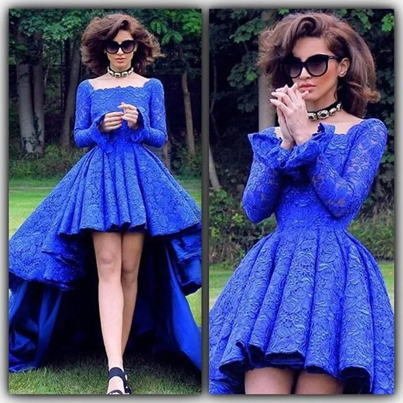 royal blue high low prom dress