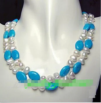 

FREE shipping> >>>>JEWELRY FRESHWATER PEARL&TURQUOISE NECKLACE 17.5"